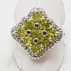 Sterling Silver Peridot and Cubic Zirconia Large Square Cluster Ring