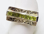 Sterling Silver Peridot High Filigree Ornate Design Ring