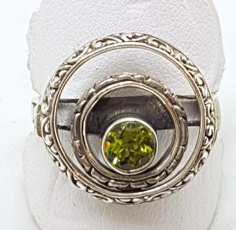 Sterling Silver Peridot in Circles Ring - Round