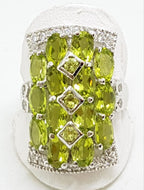 Sterling Silver Peridot and Cubic Zirconia Large Rectangular Cluster Ring
