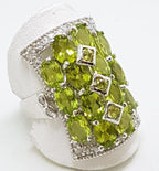 Sterling Silver Peridot and Cubic Zirconia Large Rectangular Cluster Ring