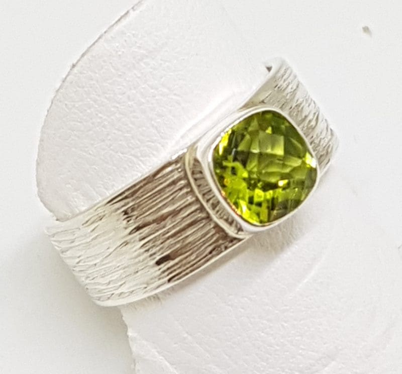 Sterling Silver Peridot Square in Wide Band Ring