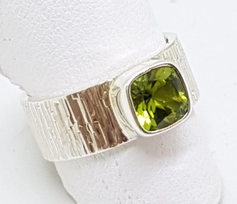Sterling Silver Peridot Square in Wide Band Ring