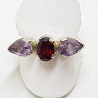Sterling Silver Garnet and Amethyst Ring