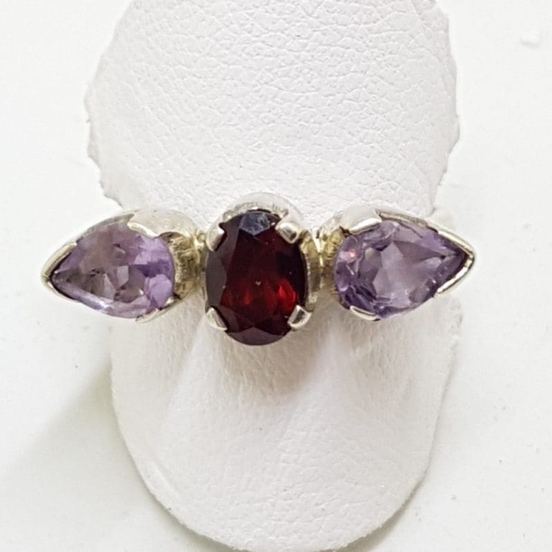 Sterling Silver Garnet and Amethyst Ring