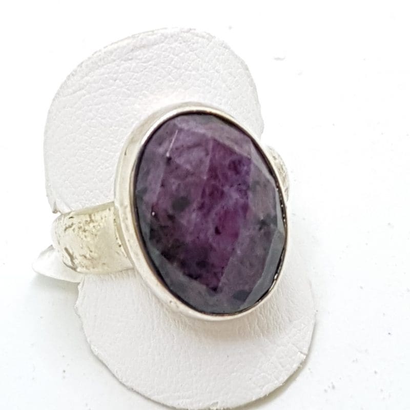Sterling Silver Large Oval Ruby Zoisite Ring