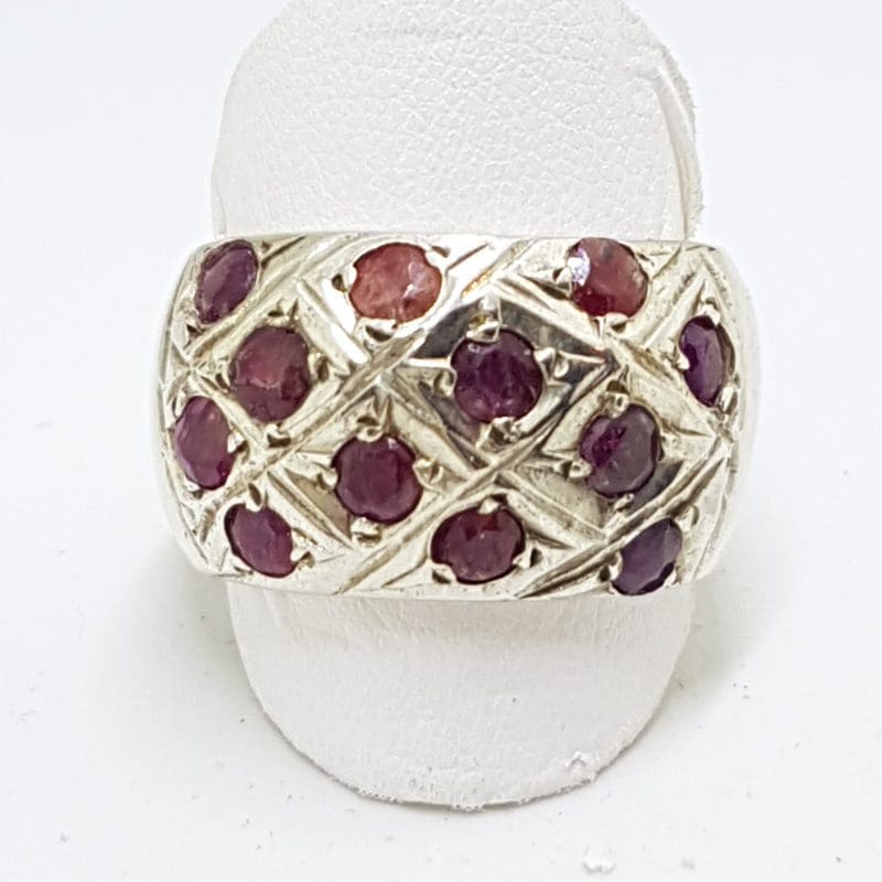 Sterling Silver Ruby Wide Cluster Band Ring