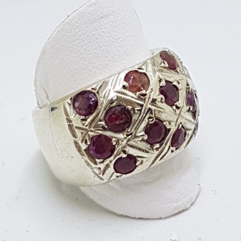 Sterling Silver Ruby Wide Cluster Band Ring