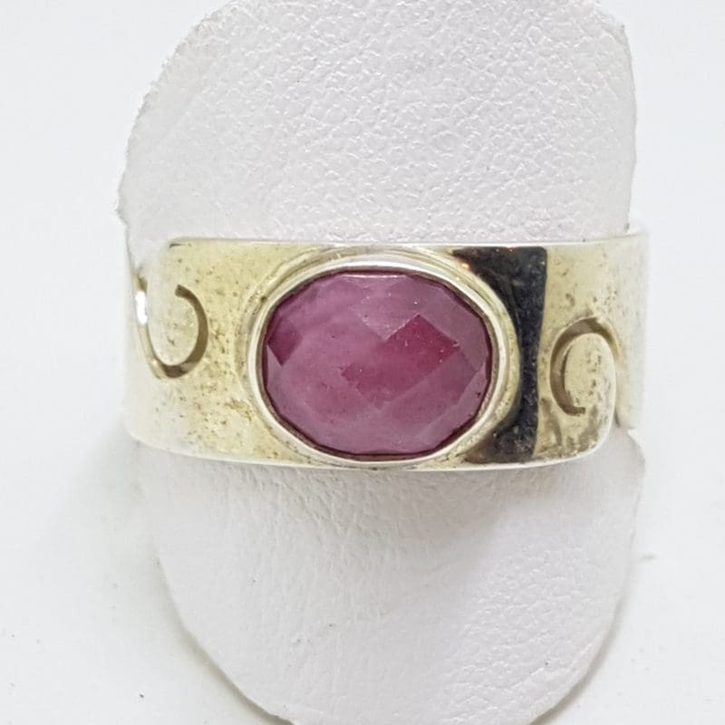 Sterling Silver Ruby Wide Wave Design Ring