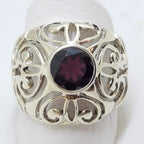 Sterling Silver Garnet Large Round Filigree Ornate Ring