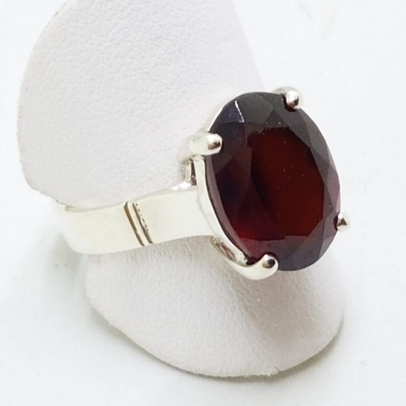 Sterling Silver Garnet Oval Claw Set Ring