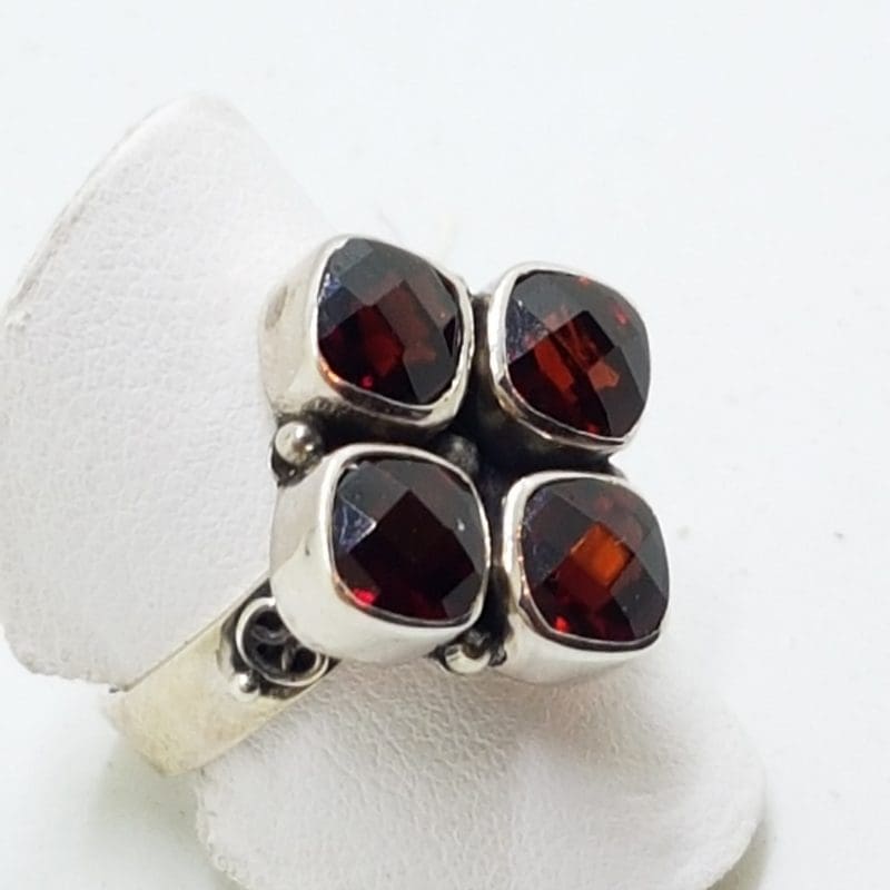 Sterling Silver Garnet Square Cluster Ring