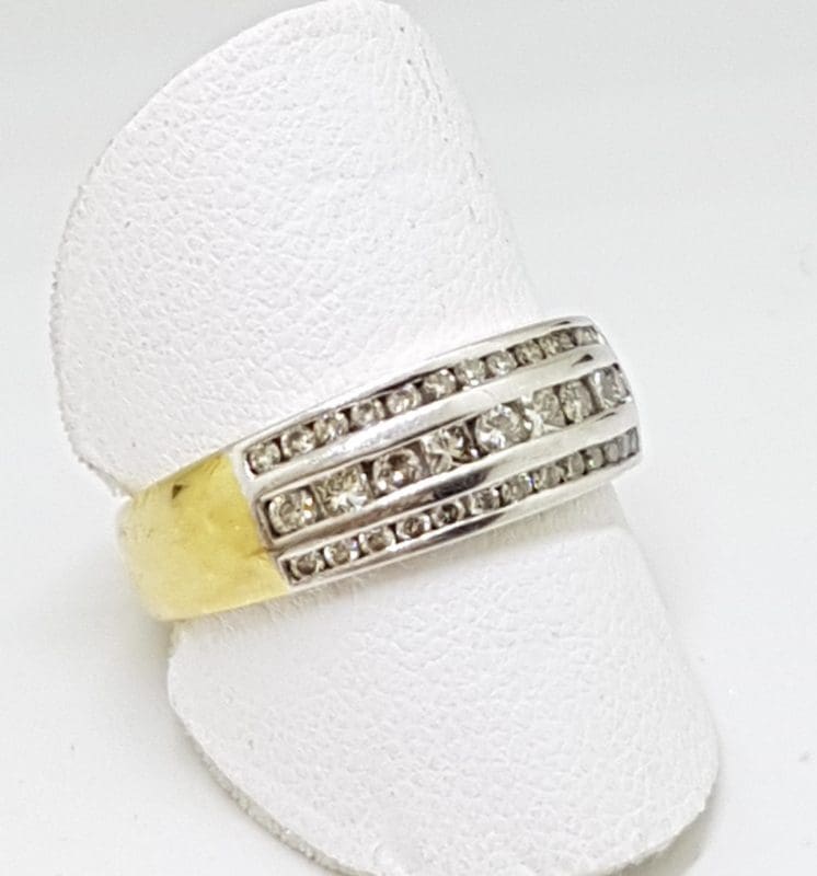 9ct Yellow & White Gold Diamond Chanel Set Wide Band Ring