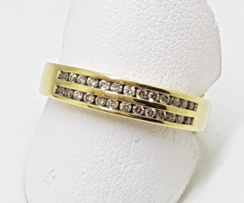 9ct Yellow Gold 2 Row Diamond Chanel Set Band Ring