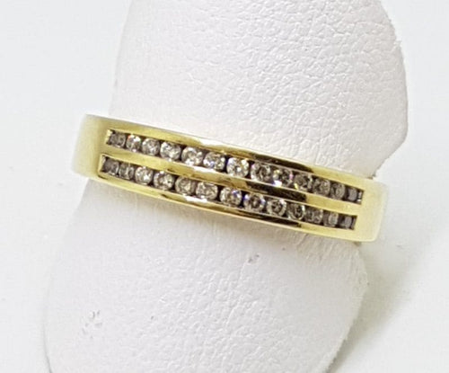 9ct Yellow Gold 2 Row Diamond Chanel Set Band Ring