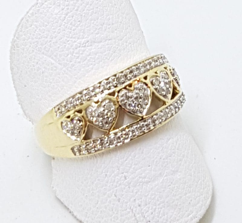 9ct Yellow Gold Diamond Heart Design Wide Band Ring