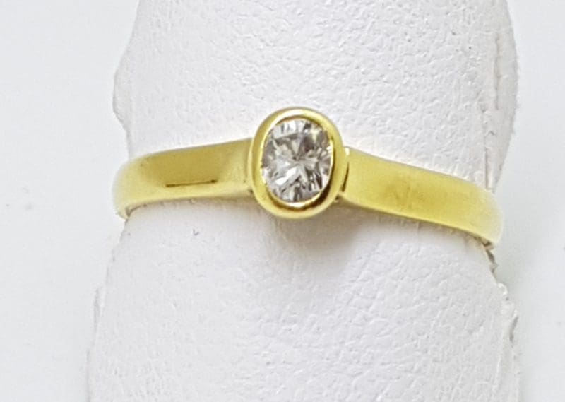 18ct Yellow Gold Diamond Bezel Set Oval Ring - Solitaire