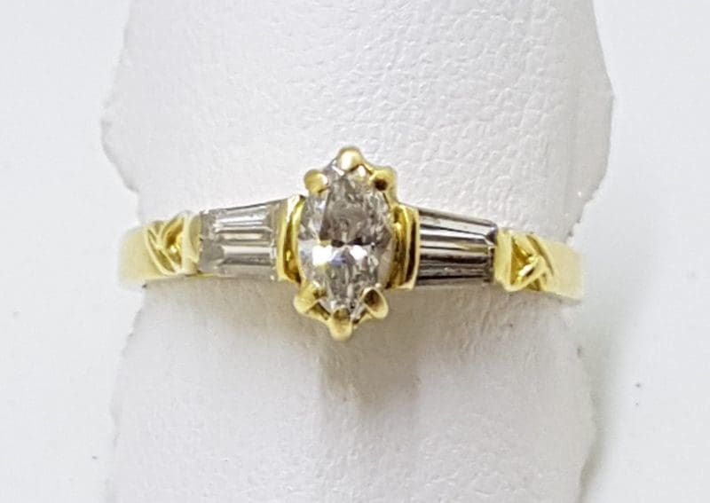 18ct Yellow Gold Diamond Ornate Engagement Ring - Marquis Shape