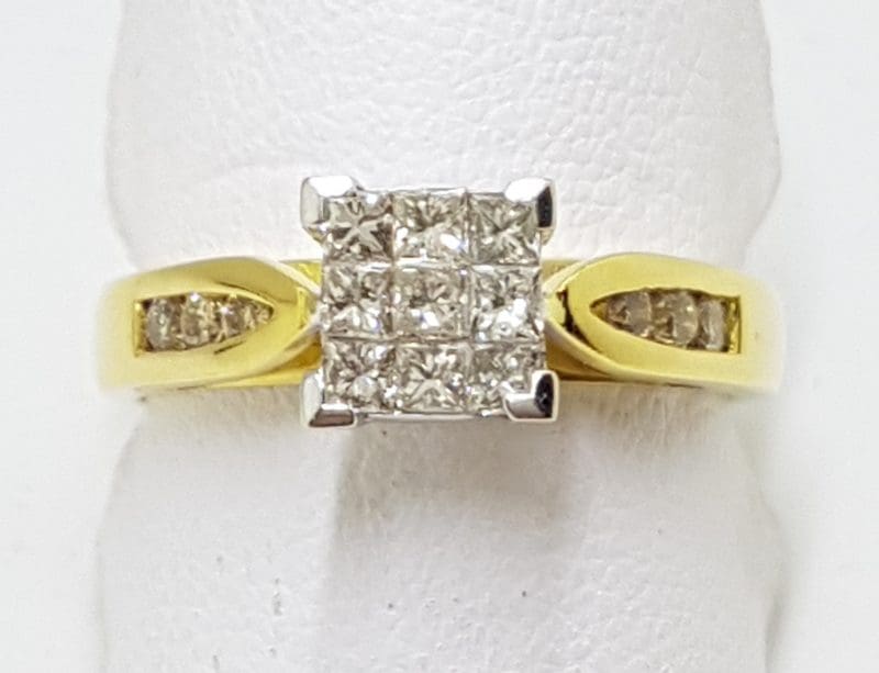 18ct Gold Diamond Square Cluster Engagement Ring