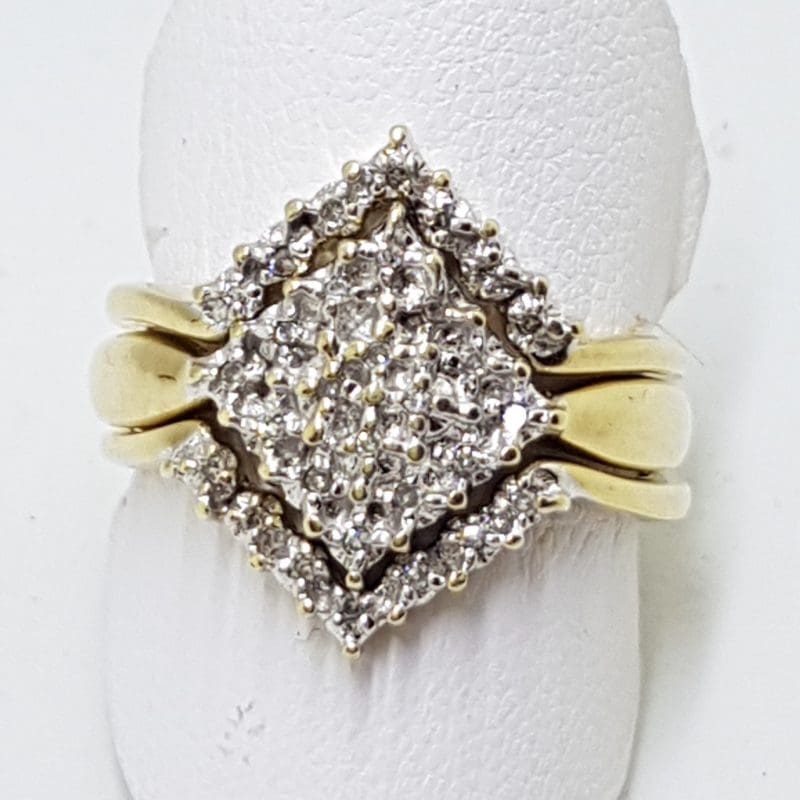 9ct Gold Diamond Square Engagement, Wedding & Eternity 3 Ring Set