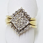 9ct Gold Diamond Square Engagement, Wedding & Eternity 3 Ring Set