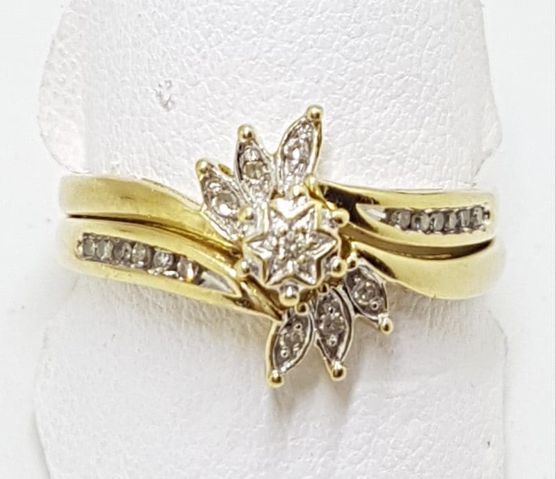 9ct Gold Diamond Engagement & Wedding Ring Set