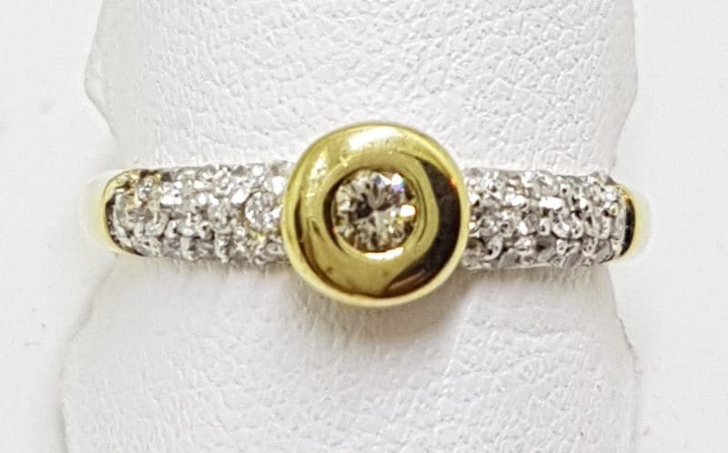 9ct Gold Diamond Engagement Bezel and Pave Set Ring