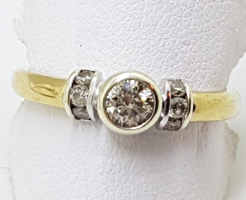 9ct Yellow Gold and White Gold Diamond Bezel Set Ring - Engagement Ring