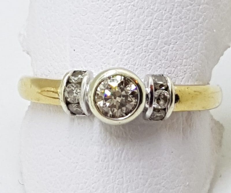 9ct Yellow Gold and White Gold Diamond Bezel Set Ring - Engagement Ring