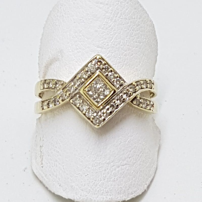 9ct Yellow Gold Diamond Square Ring
