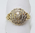 9ct Yellow Gold Diamond Round Ornate Cluster Ring