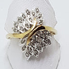 9ct Yellow Gold Diamond Large Leaf Motif Cluster Ring