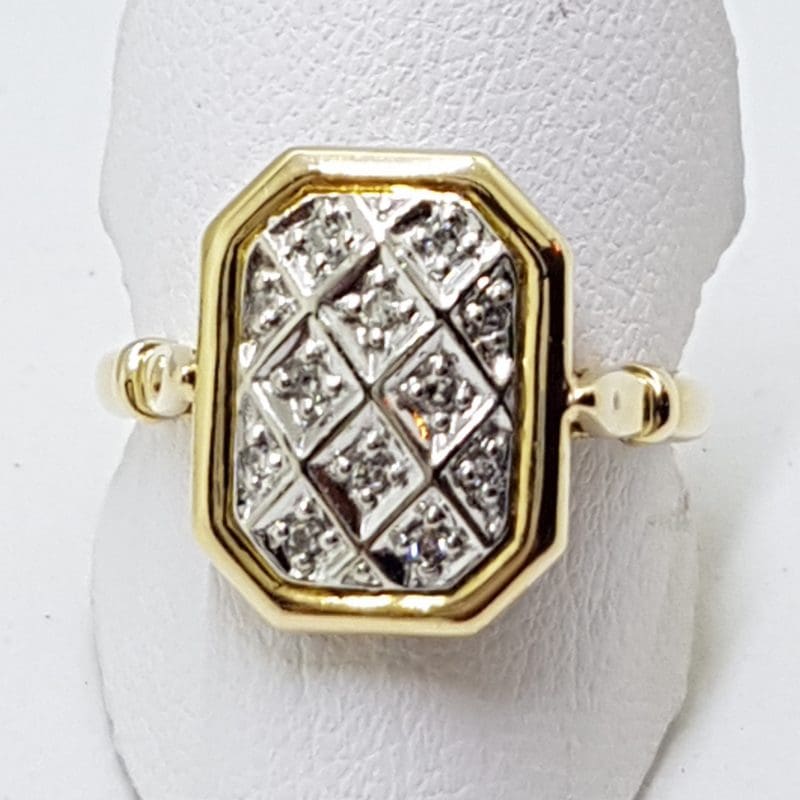 9ct Yellow Gold Diamond Rectangular Cluster Ring