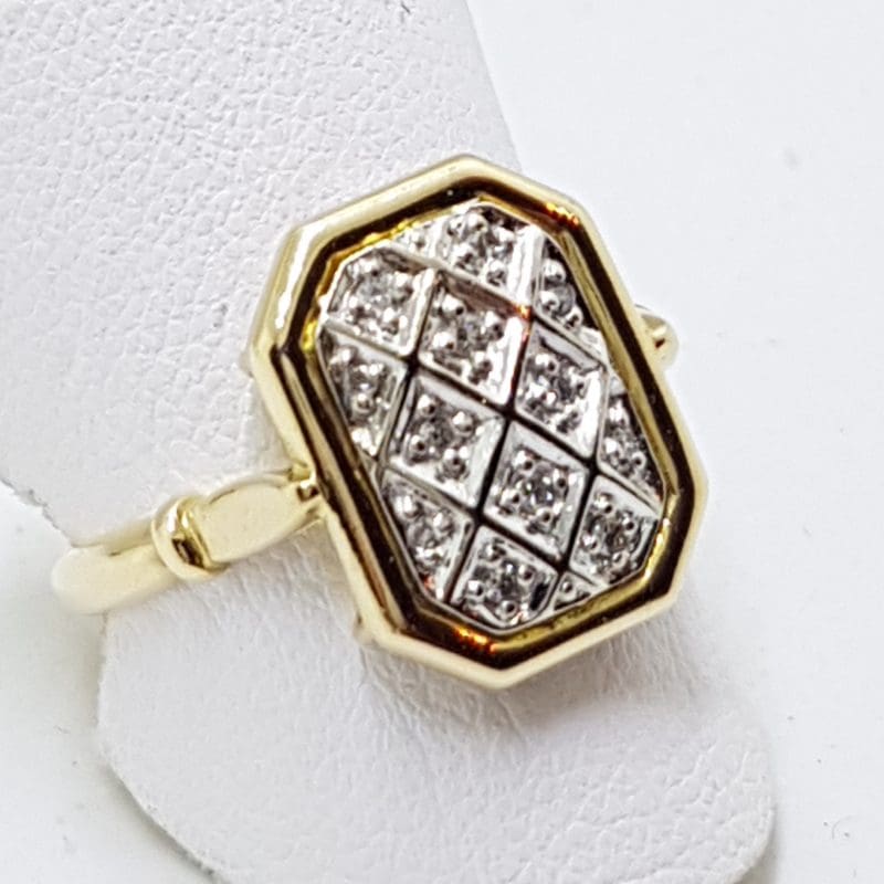 9ct Yellow Gold Diamond Rectangular Cluster Ring
