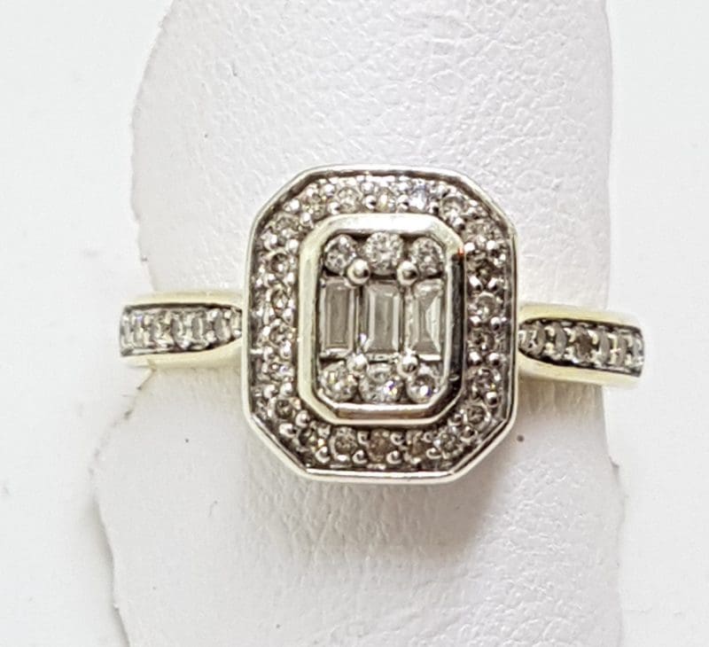 9ct Yellow Gold Diamond Rectangular Cluster Engagement Ring