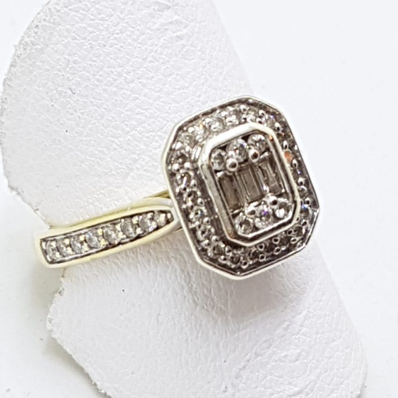 9ct Yellow Gold Diamond Rectangular Cluster Engagement Ring