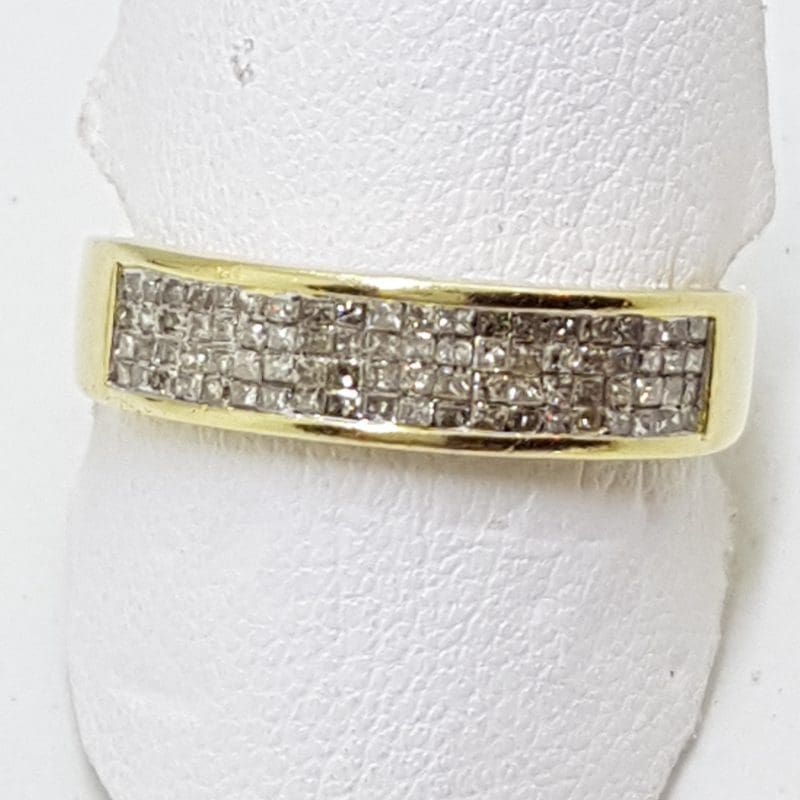 14ct Yellow Gold Square Diamond Band Ring - 4 Row