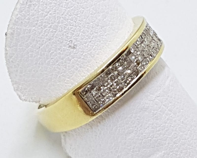 14ct Yellow Gold Square Diamond Band Ring - 4 Row