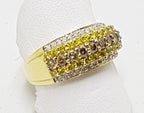 14ct Yellow Gold Diamond Wide Band Ring - 3 Coloured Diamonds