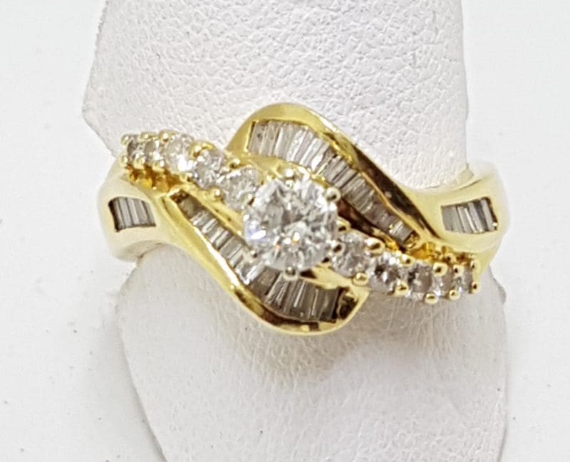 14ct Yellow Gold Diamond Cluster Engagement Ring - Baguette and Round Cut