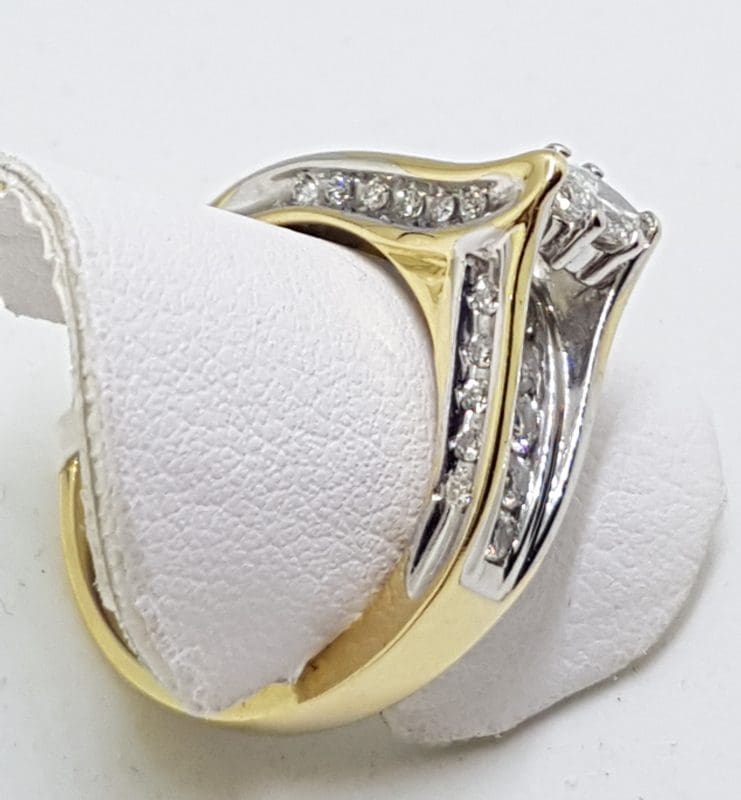 14ct Yellow Gold and White Gold Diamond Engagement Ring - Marquis and Round Cut