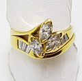 18ct Yellow Gold Marquis and Baguette Diamond Cluster Engagement and Wedding Ring Set