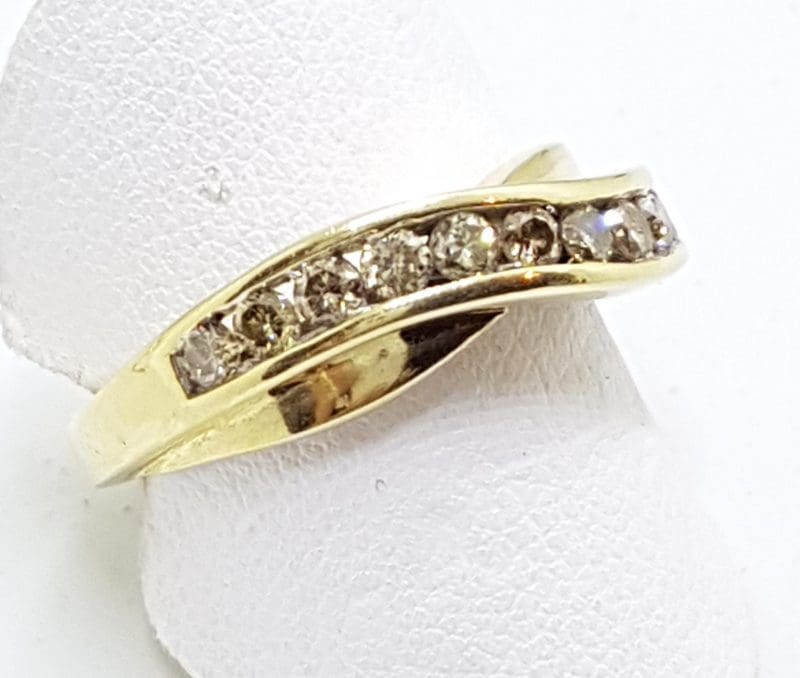 10ct Yellow Gold Chanel Set Diamond Wave Shape Ring