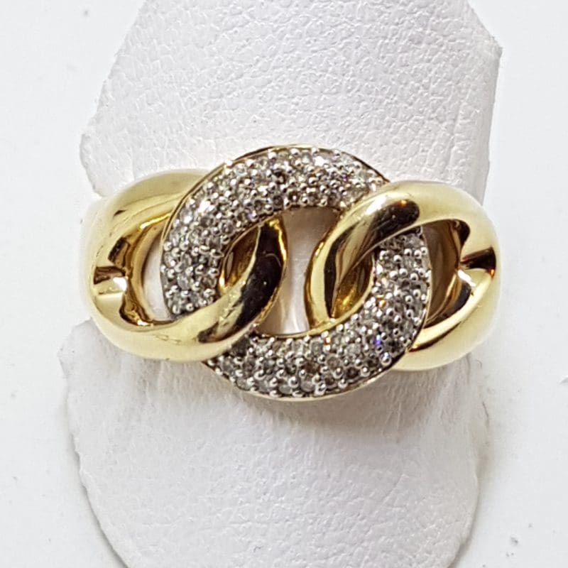 10ct Yellow Gold Diamond Interwoven Rings / Circles / Knots Ring