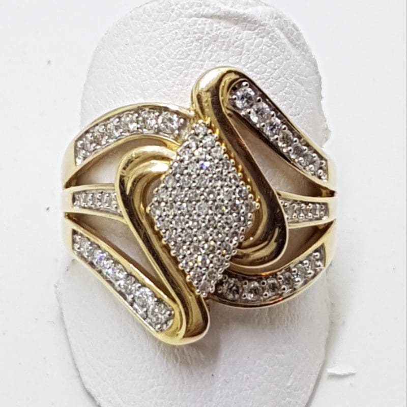 10ct Yellow Gold Diamond Wide Wave Cluster Ring