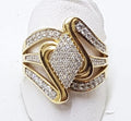 10ct Yellow Gold Diamond Wide Wave Cluster Ring