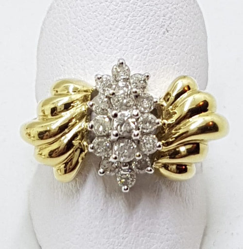 10ct Yellow Gold Diamond Large Cluster Ring