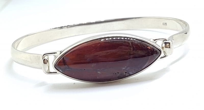 Sterling Silver Heavy Bangle with Elongated Pietersite