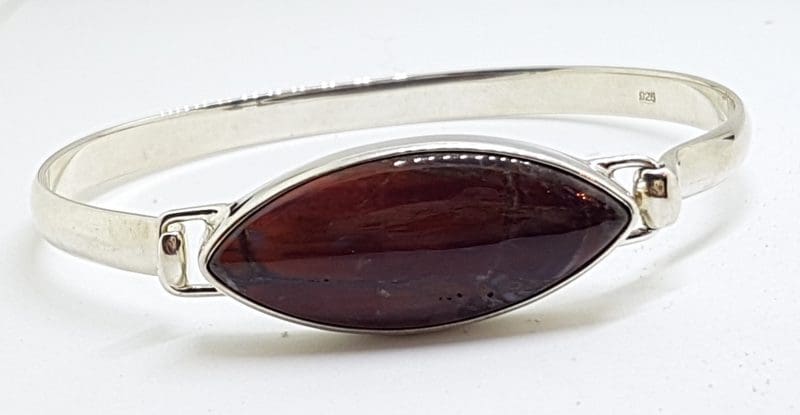 Sterling Silver Heavy Bangle with Elongated Pietersite