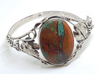 Sterling Silver Large Ornate Design Oval Chrysocolla Cuprite Bangle
